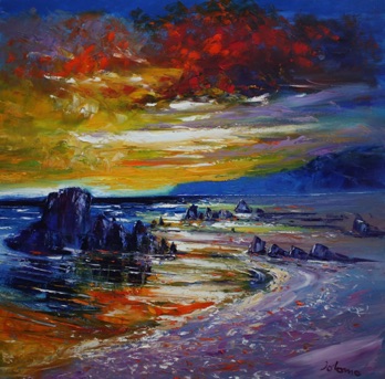 Sunset on the singing sands of Islay 30x30